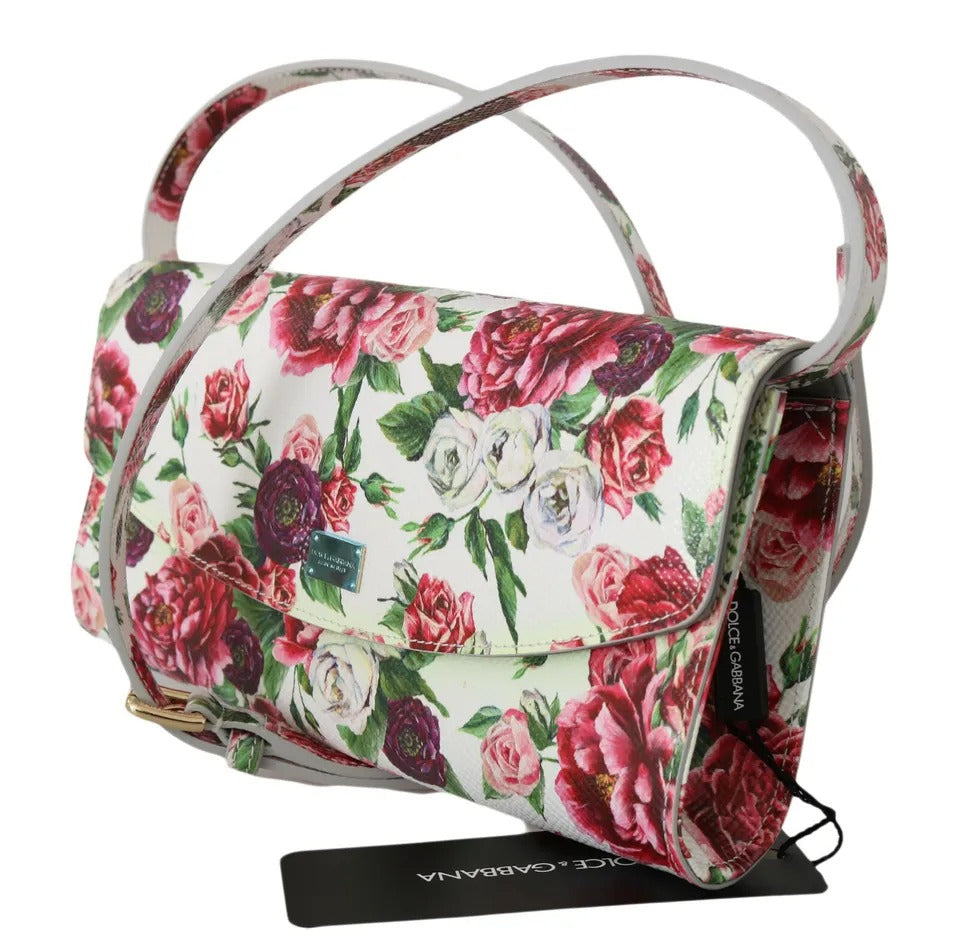 Dolce & Gabbana Weiße Handtasche Clutch Floral Roses Leder Cross Body Bag