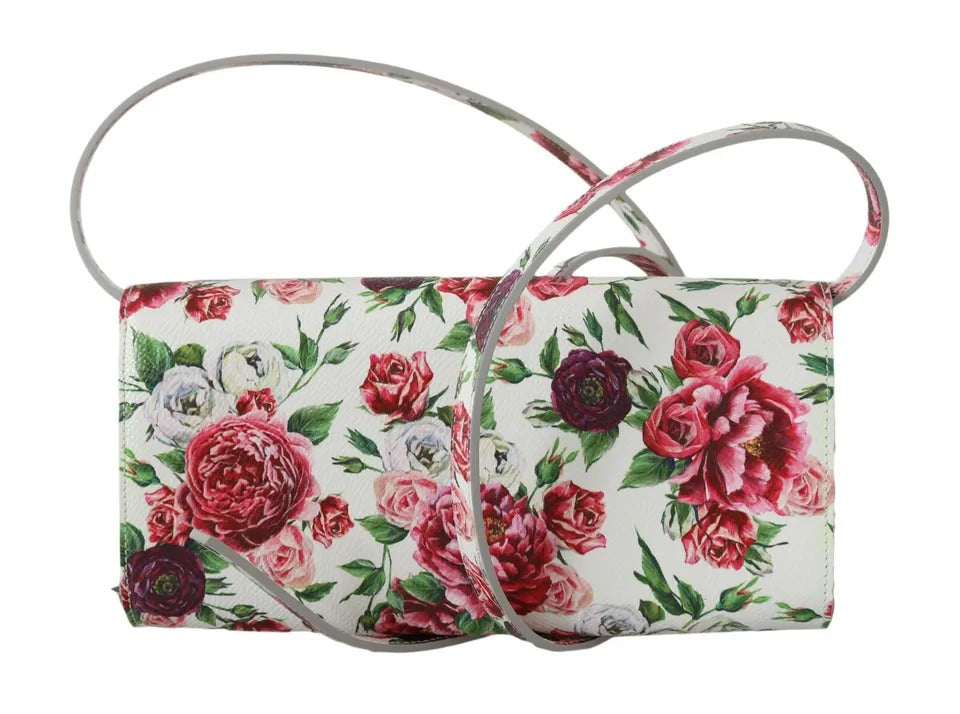 Dolce & Gabbana Weiße Handtasche Clutch Floral Roses Leder Cross Body Bag