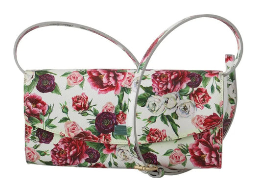 Dolce & Gabbana Weiße Handtasche Clutch Floral Roses Leder Cross Body Bag