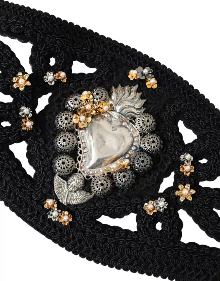 Dolce &amp; Gabbana Black Canvas Embellished Waist Women Belt