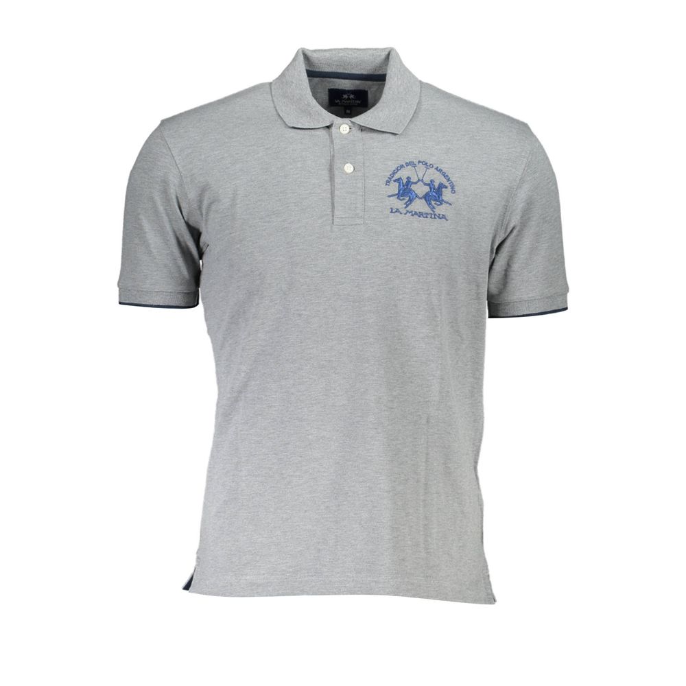 La Martina Grey Cotton Polo Shirt for Men