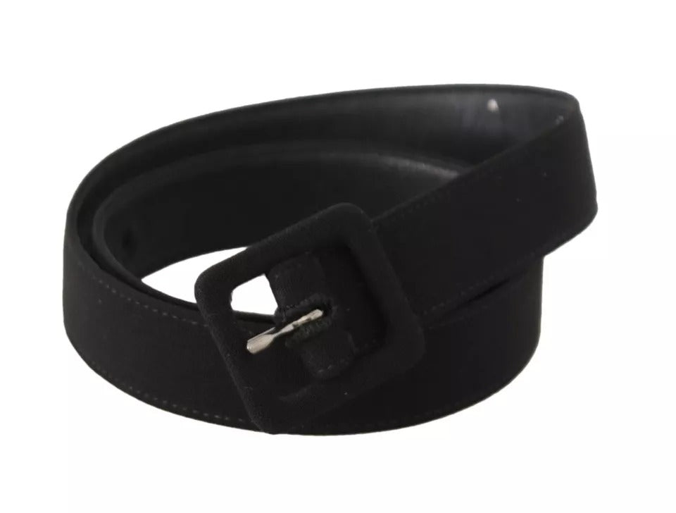 Dolce &amp; Gabbana Black Velvet Leather Logo Belt with Buckle