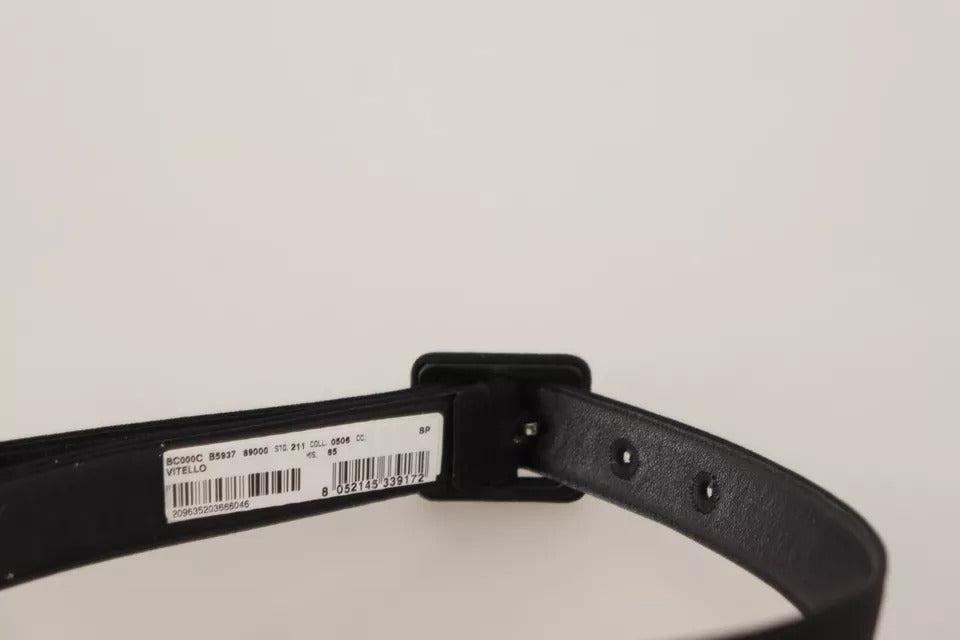 Dolce &amp; Gabbana Black Velvet Leather Logo Belt with Buckle