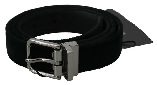 Dolce &amp; Gabbana Black Velvet Leather Belt with Silver Buckle