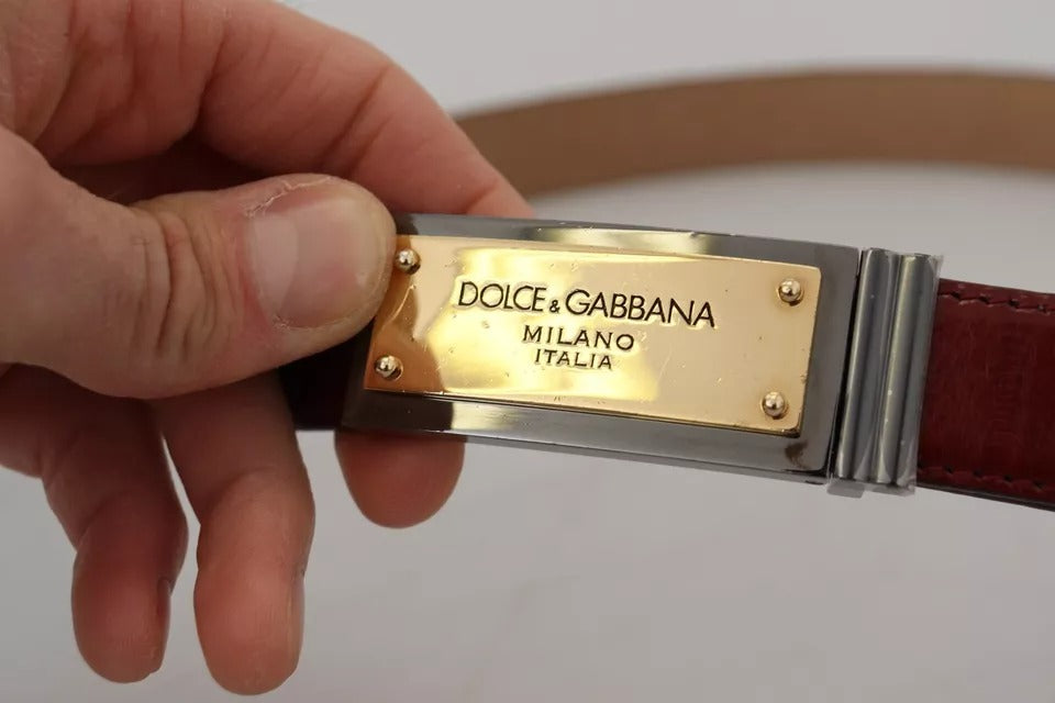 Dolce & Gabbana Brauner Ledergürtel mit goldgravierter Metallschnalle