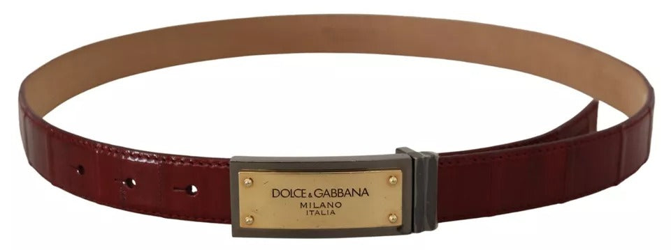 Dolce & Gabbana Brauner Ledergürtel mit goldgravierter Metallschnalle