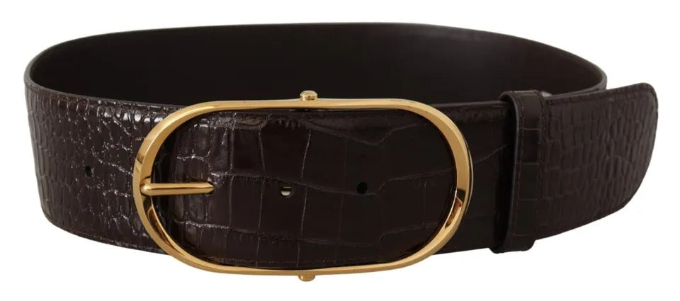 Dolce & Gabbana Braunes Krokodilmuster Leder Gold Oval Schnalle Gürtel