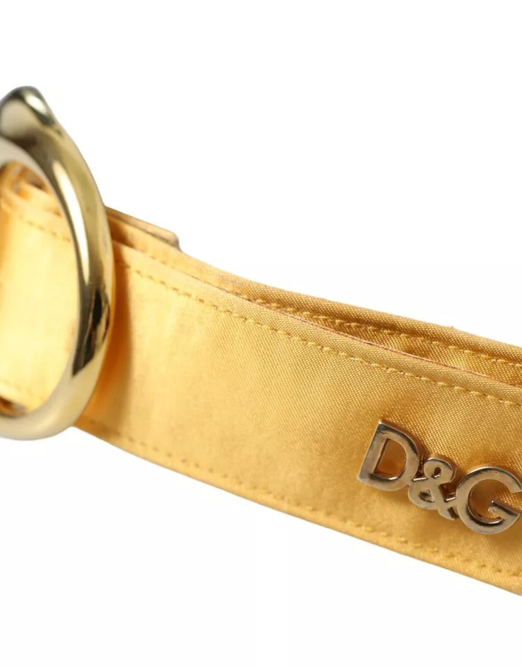 Dolce &amp; Gabbana Gold Satin Leather Oval Metal Buckle Belt