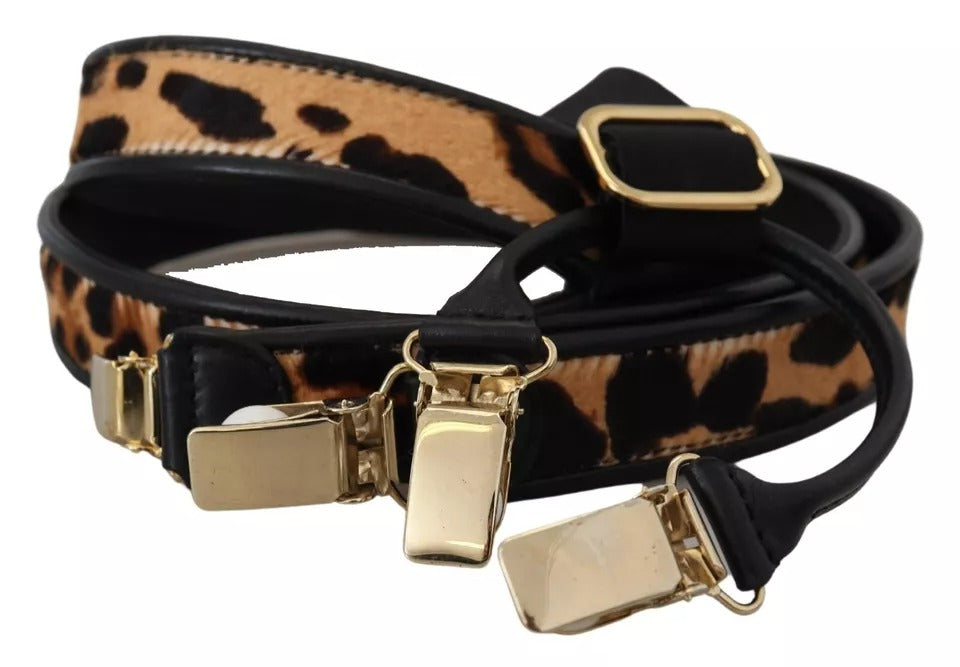 Dolce & Gabbana Brauner Leopard Gold Clips Frauen Strumpfgürtel