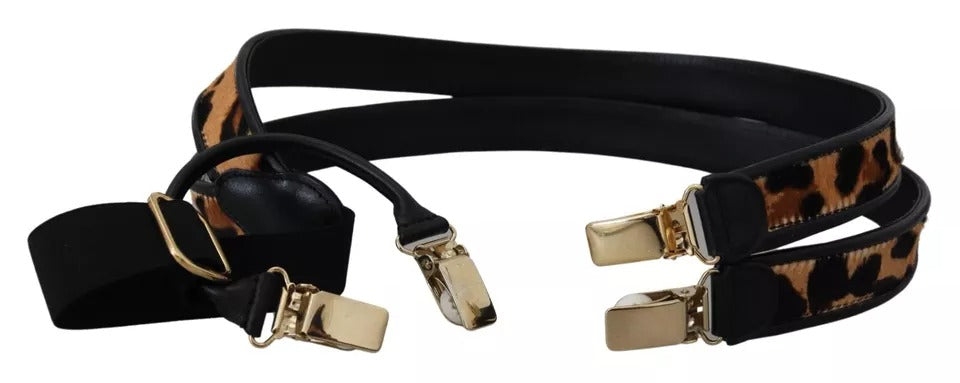 Dolce & Gabbana Brauner Leopard Gold Clips Frauen Strumpfgürtel