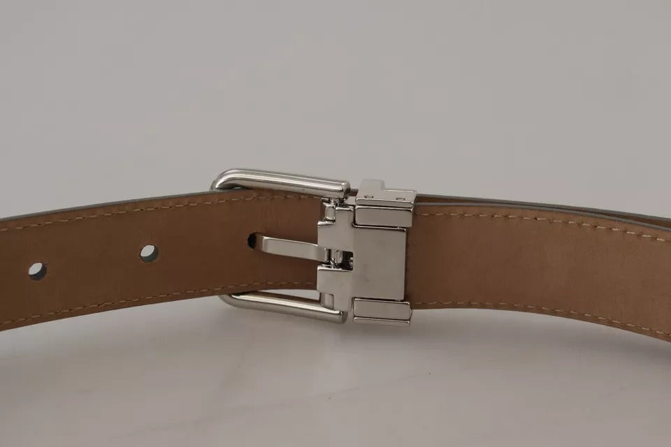 Dolce &amp; Gabbana Silver Leather Belt with Metal Buckle