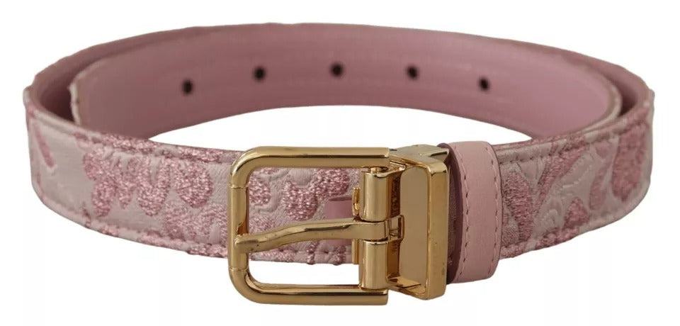 Dolce &amp; Gabbana pink jacquard embroidered belt with gold-tone metal buckle