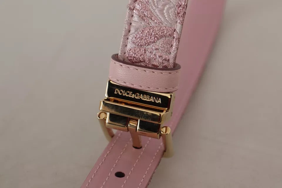 Dolce &amp; Gabbana pink jacquard embroidered belt with gold-tone metal buckle