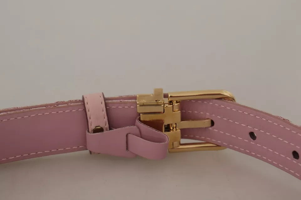 Dolce &amp; Gabbana pink jacquard embroidered belt with gold-tone metal buckle