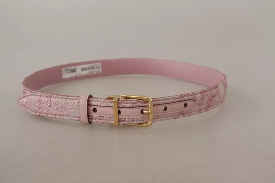 Dolce &amp; Gabbana pink jacquard embroidered belt with gold-tone metal buckle