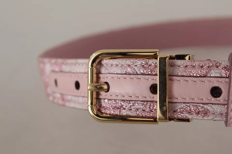 Dolce &amp; Gabbana pink jacquard embroidered belt with gold-tone metal buckle