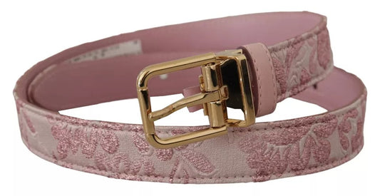 Dolce &amp; Gabbana pink jacquard embroidered belt with gold-tone metal buckle