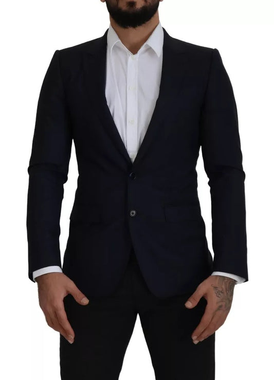 Dolce & Gabbana Blauer Wollmantel einreihig Männer Blazer