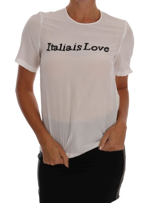 Dolce &amp; Gabbana White Silk Sequin Blouse 'Italia Is Love'