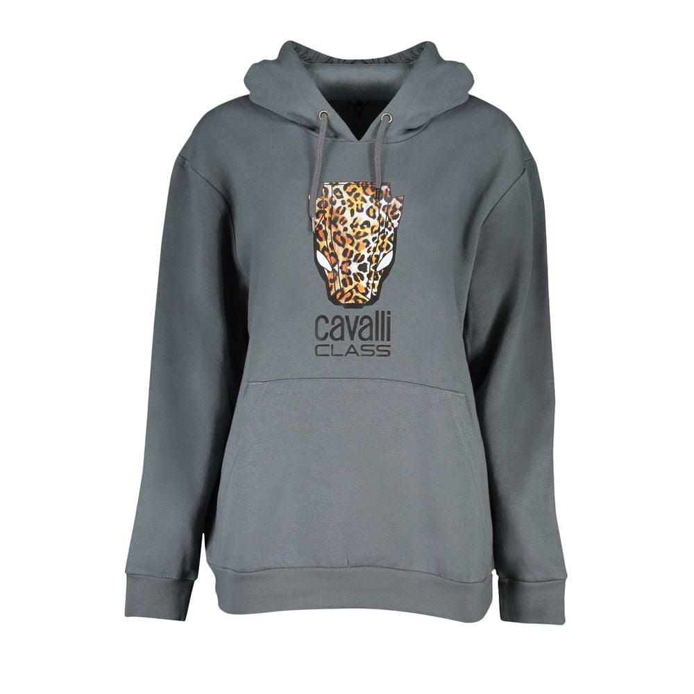 Cavalli Class Elegant Fleece Sweatshirt with Hood in Grey