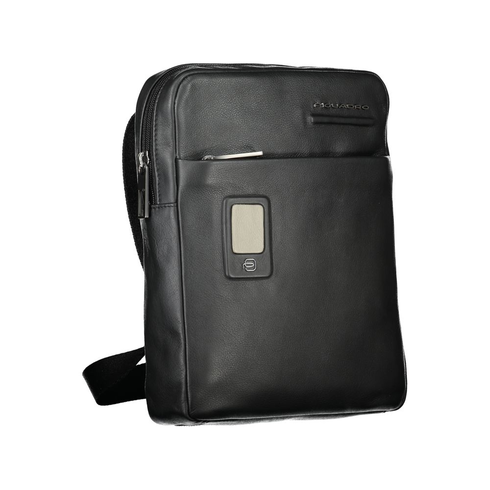 Piquadro Elegant black leather shoulder bag