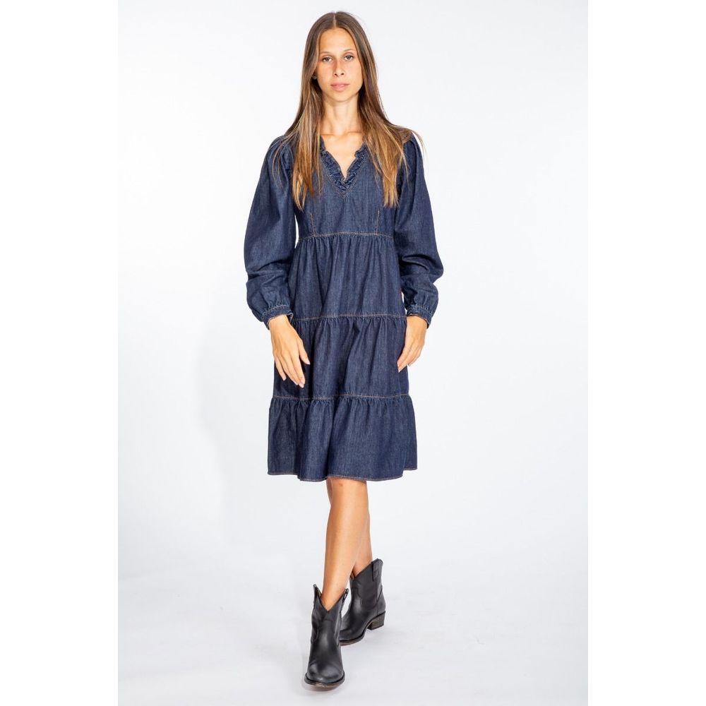 Love Moschino Chic dark blue denim dress with flounces