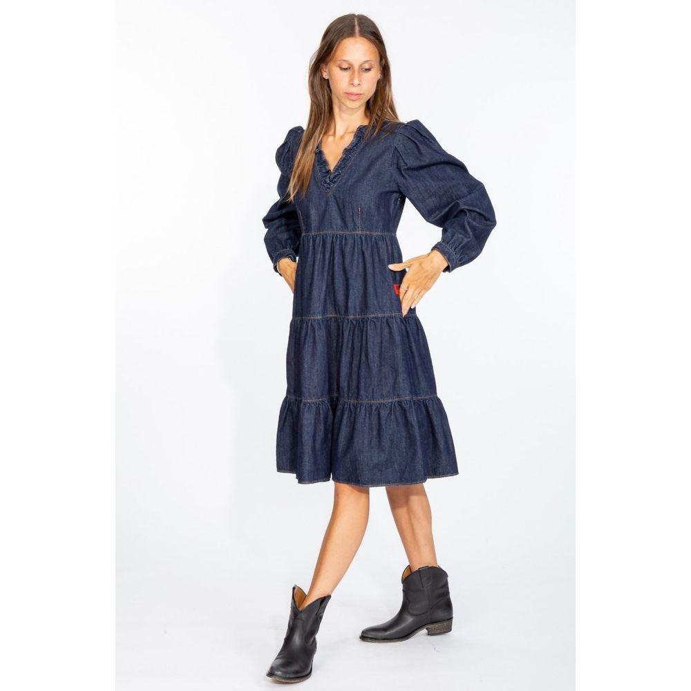 Love Moschino Chic dark blue denim dress with flounces