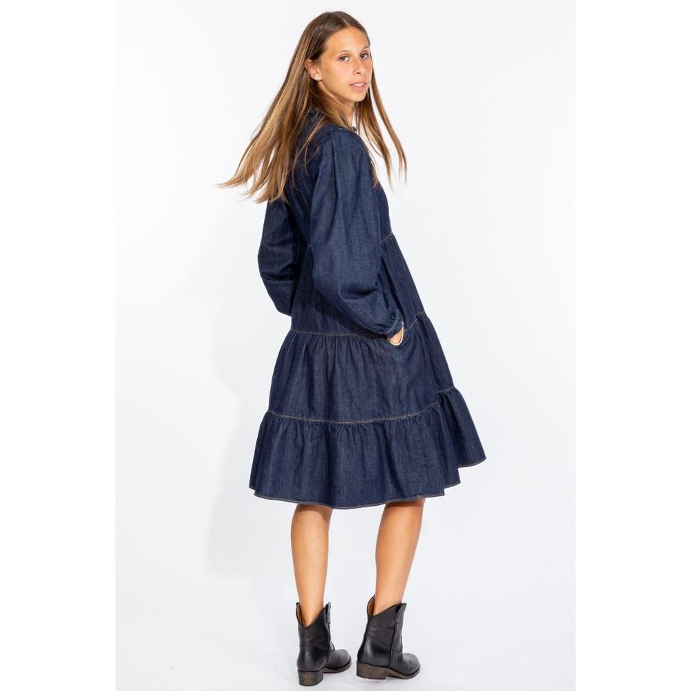 Love Moschino Chic dark blue denim dress with flounces