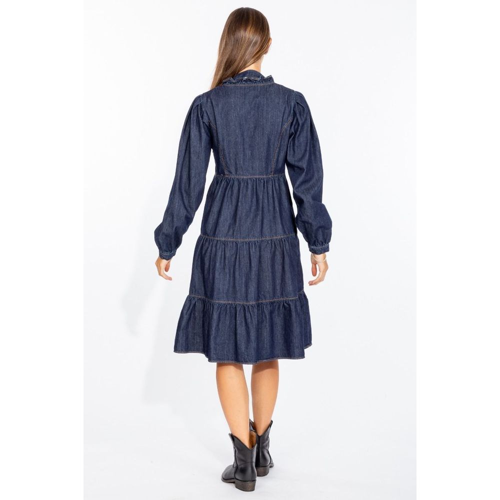 Love Moschino Chic dark blue denim dress with flounces