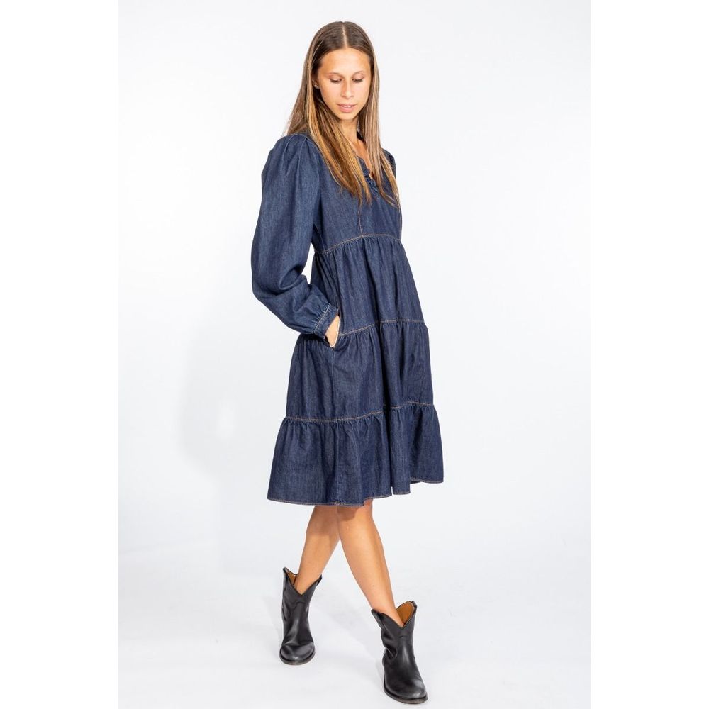 Love Moschino Chic dark blue denim dress with flounces