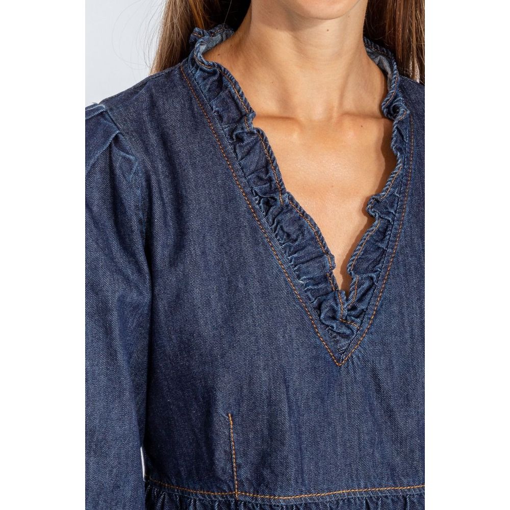 Love Moschino Chic dark blue denim dress with flounces