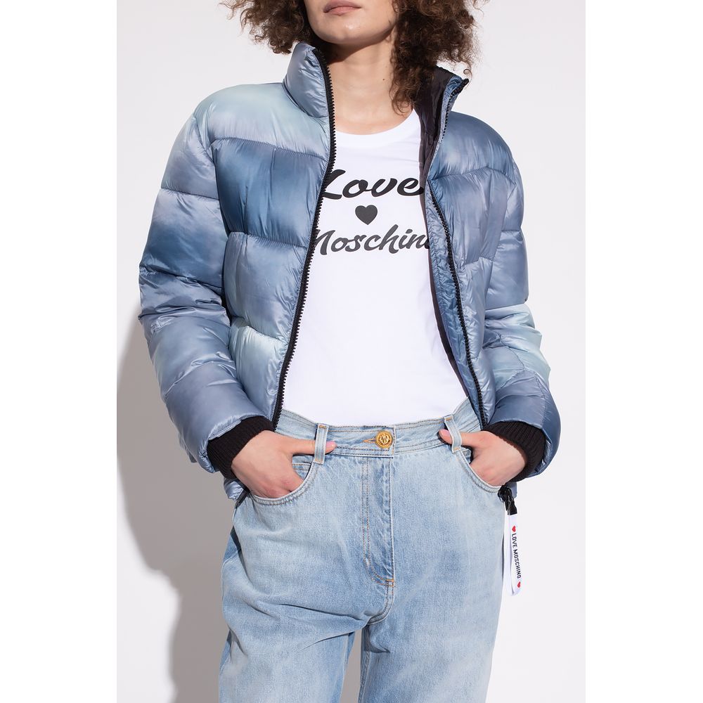 Love Moschino Chic light blue down jacket with high collar