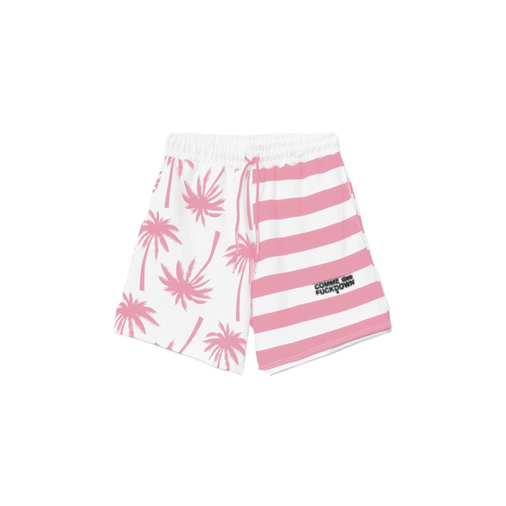 Comme Des Fuckdown Chic pink shorts with stripes and palm print and logo