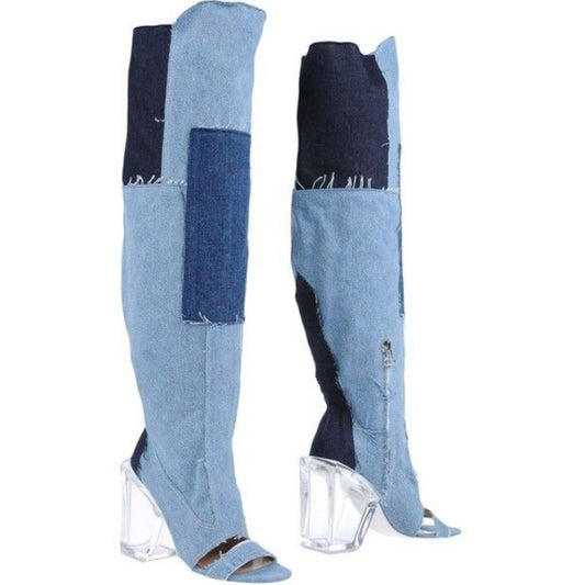 Off-White Chic vintage boots made of denim and with a transparent heel