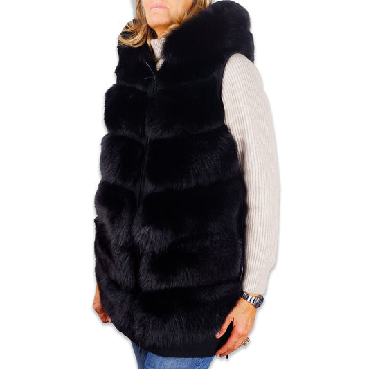 Made in Italy Elegant sleeveless coat made of wool with fox fur