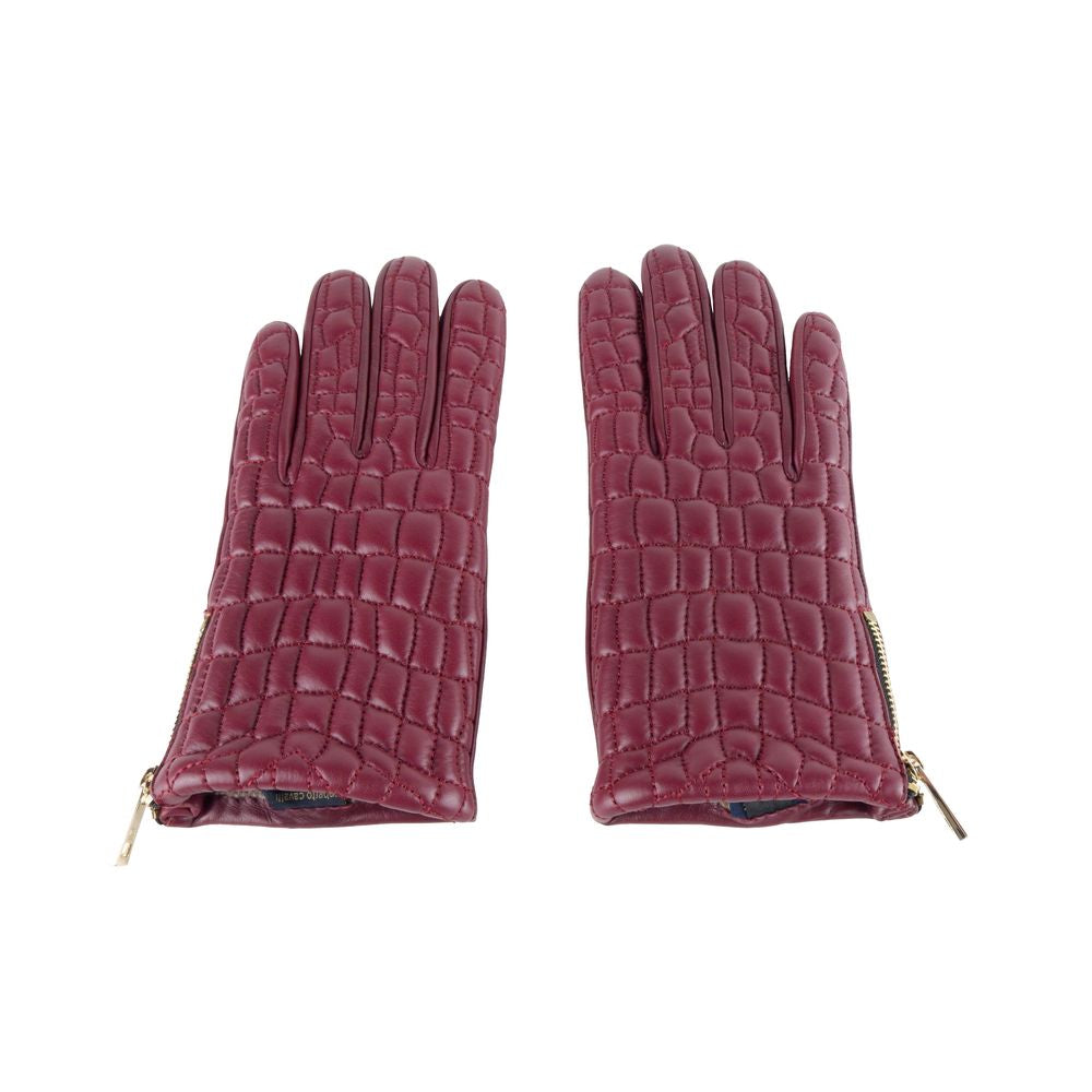 Cavalli Class Burgundy Lambskin Leather Gloves Delight