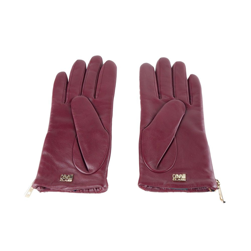 Cavalli Class Burgundy Lambskin Leather Gloves Delight