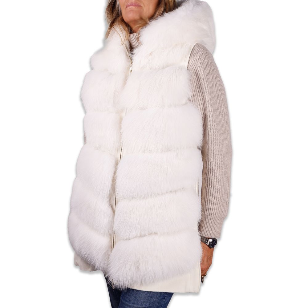 Made in Italy Chic sleeveless wool coat with fox fur trim