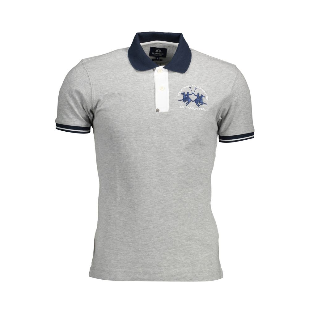 La Martina Grey Cotton Polo Shirt for Men