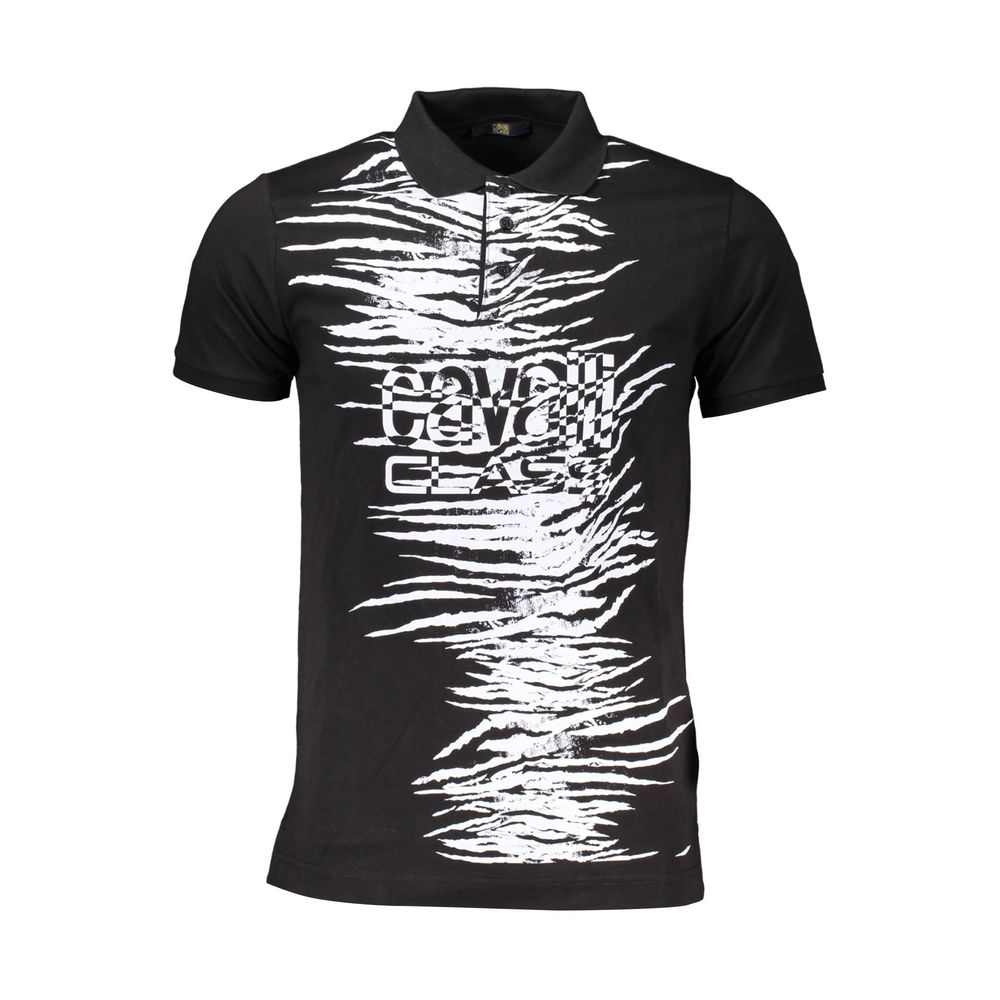 Cavalli Class Black Cotton Polo Shirt for Men