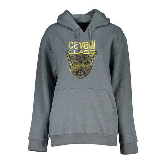 Cavalli Class Smooth Grey Fleece Hooded Sweatshirt