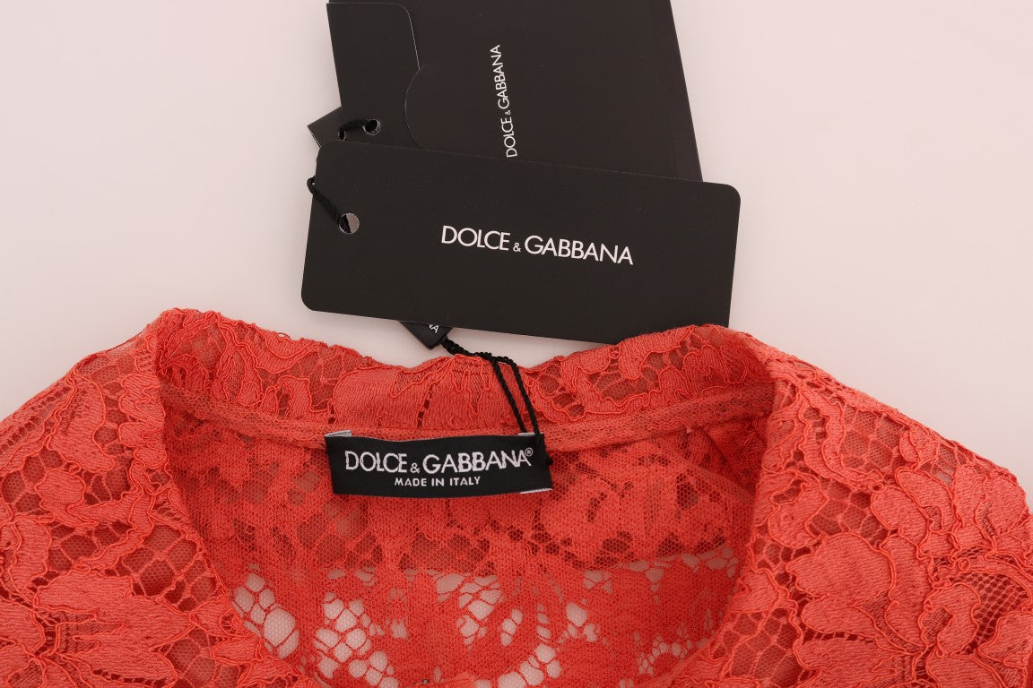 Dolce &amp; Gabbana Elegant Orange Floral Lace Crystal Cardigan Blouse