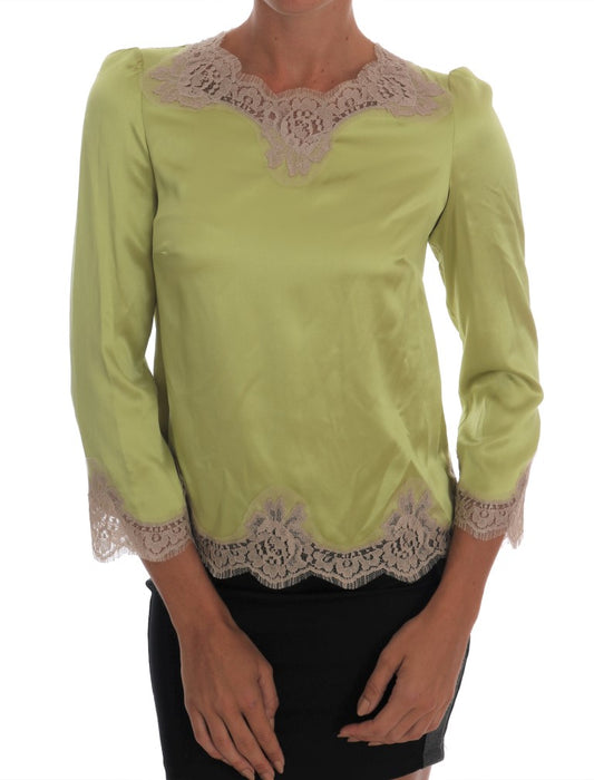 Dolce &amp; Gabbana Elegant silk blouse with floral lace