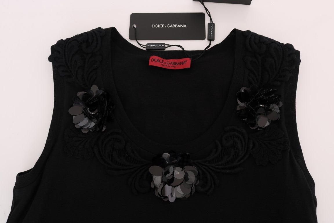 Dolce & Gabbana Schwarze florale Cami-Bluse mit Pailletten