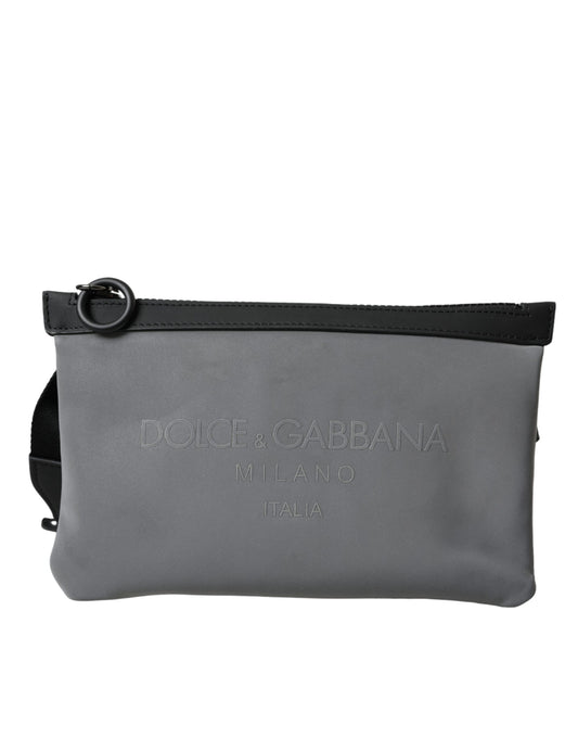 Dolce &amp; Gabbana Grey Neoprene Logo Zip Waist Belt Pack Bum Bag Pouch