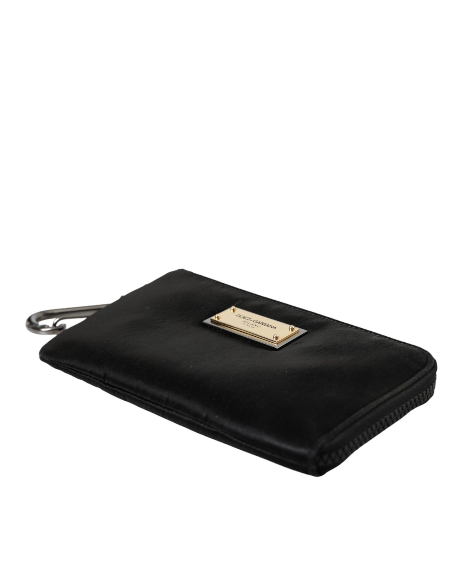 Dolce &amp; Gabbana Black Nylon Logo Plaque Keyring Bag Clutch