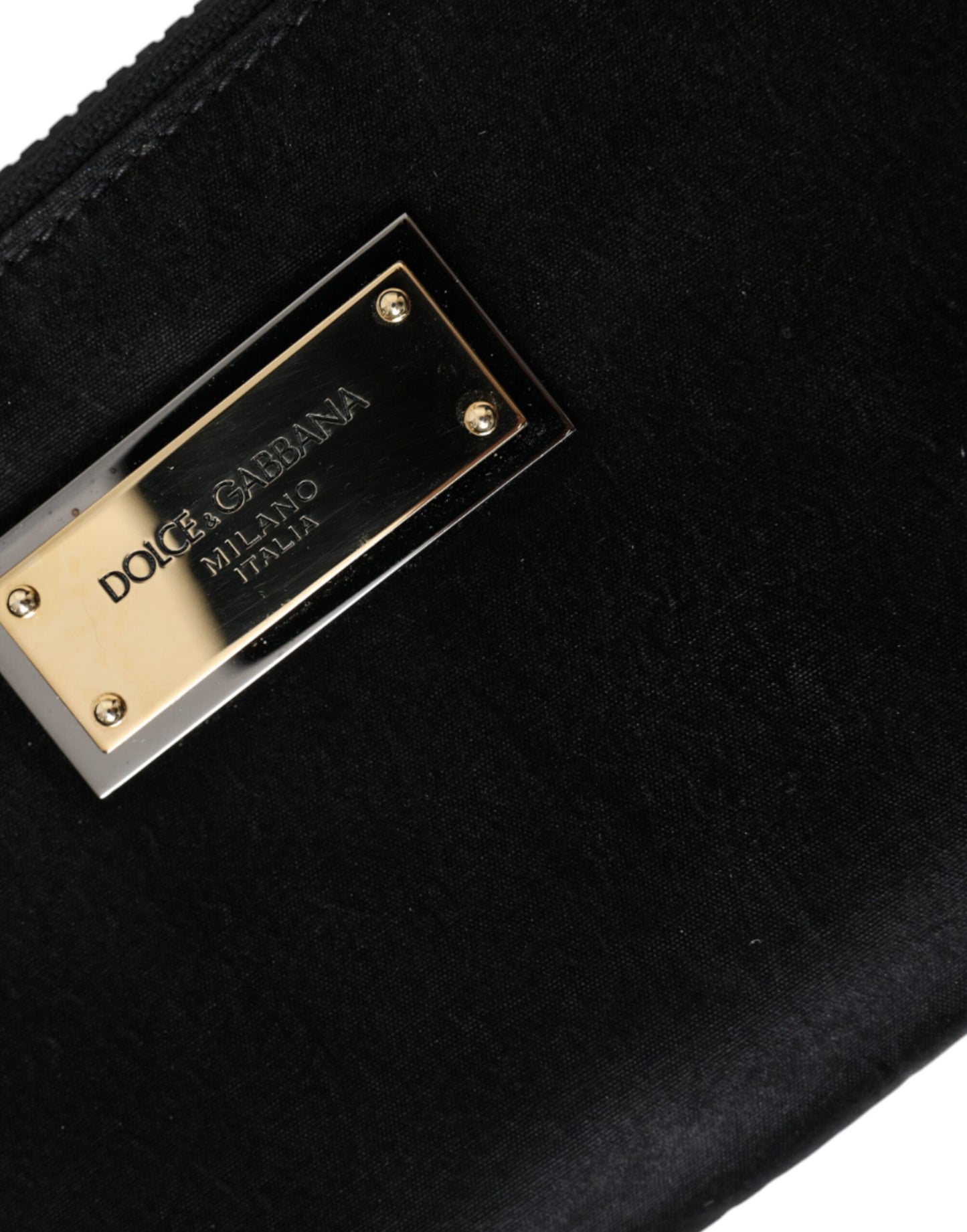 Dolce &amp; Gabbana Black Nylon Logo Plaque Keyring Bag Clutch