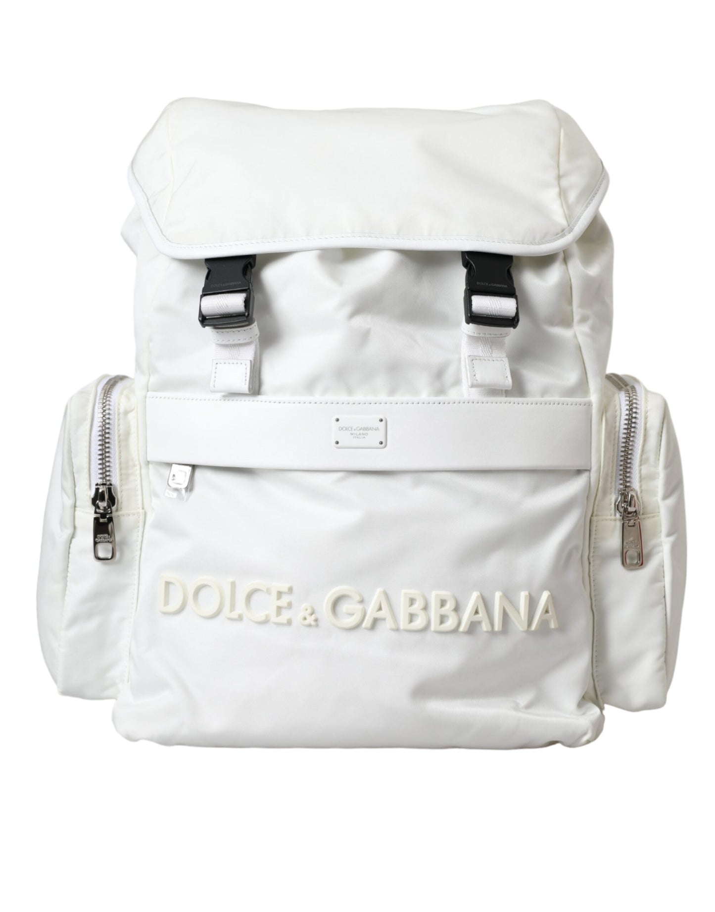 Dolce & Gabbana Weißer Nylon-Gummi-Logo-Rucksack Rucksack Tasche