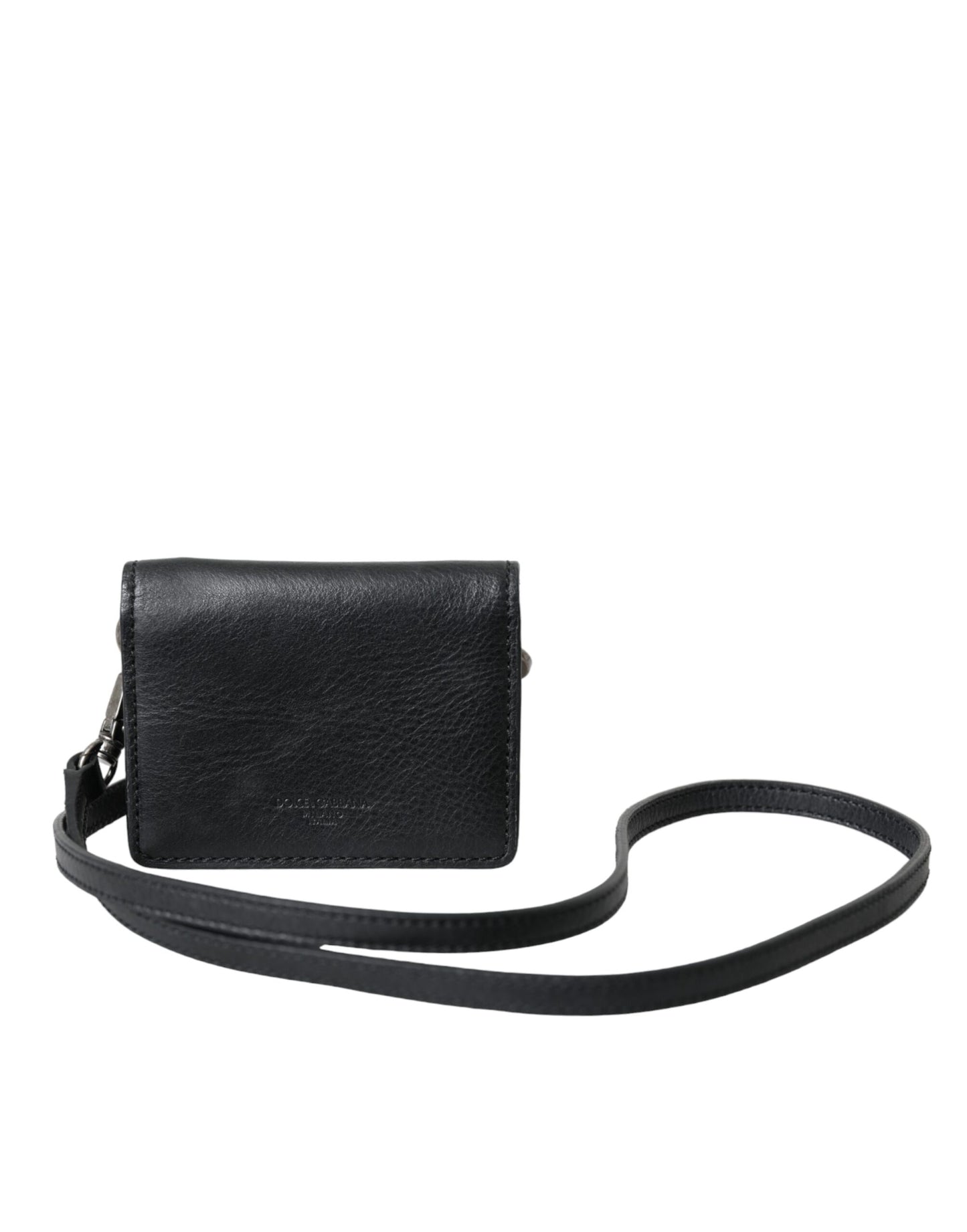 Dolce & Gabbana Schwarzes Leder Bifold Sling Frauen Kartenhalter Geldbörse Brieftasche