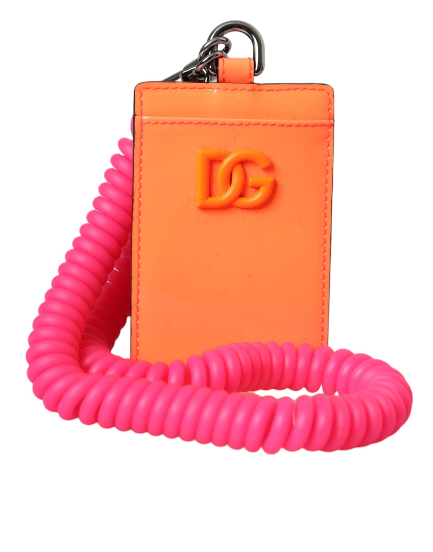 Dolce & Gabbana Orange-rosa Leder DG Logo Halsband Kartenhalter Brieftasche